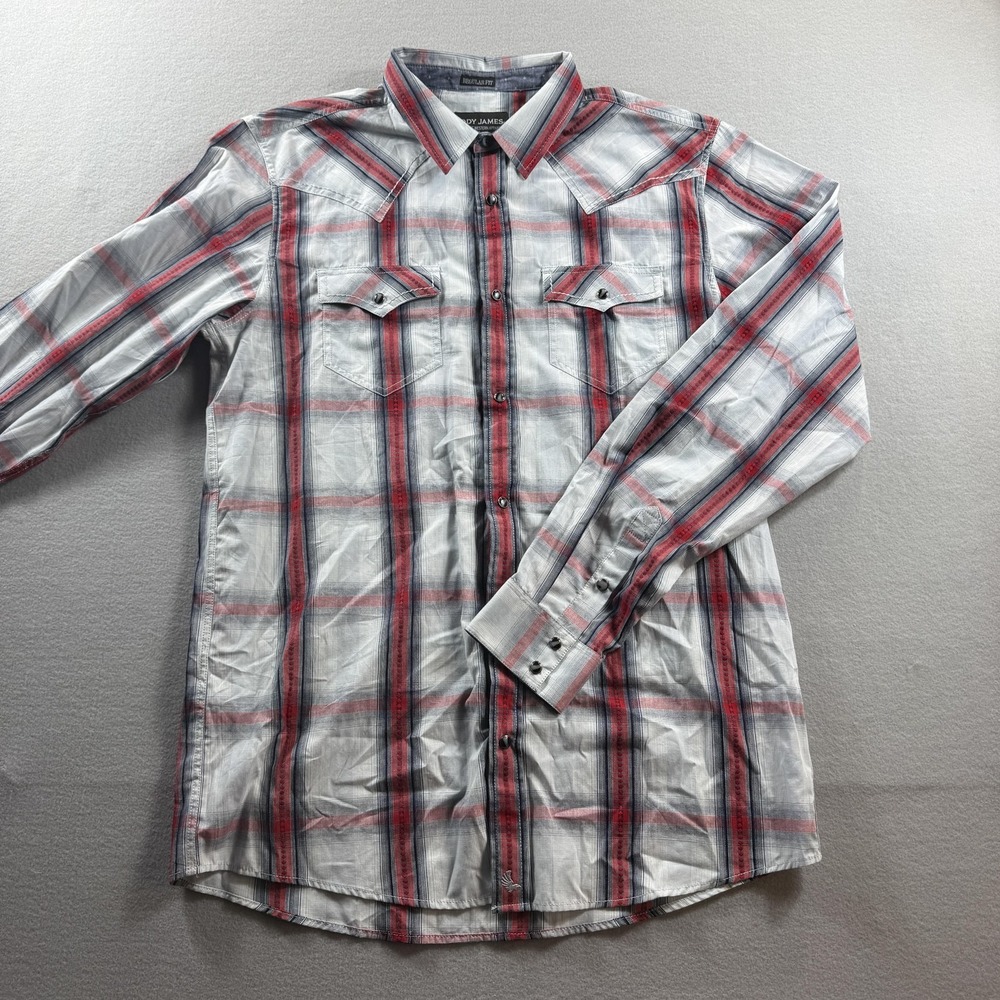 Cody James Shirt Mens XLT Gray Red Plaid Western Pearl Snap Long Sleeve Cowboy